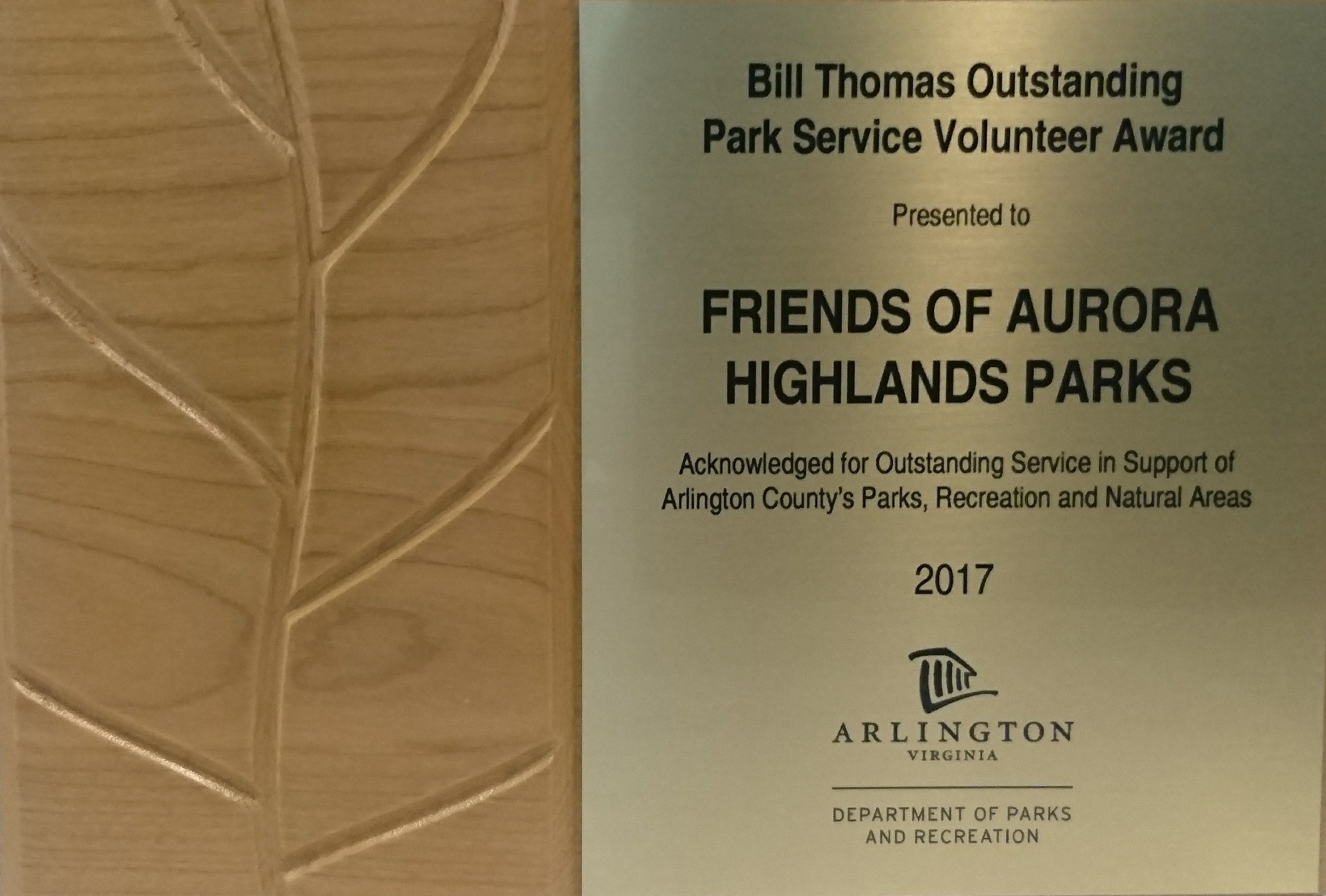 2017 Bill Thomas Outstanding Park Service Volunteer Award